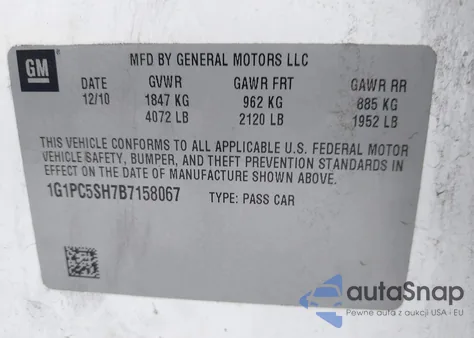 2011 Chevrolet Cruze Ls from USA, damaged, VIN 1G1PC5SH7B7158067